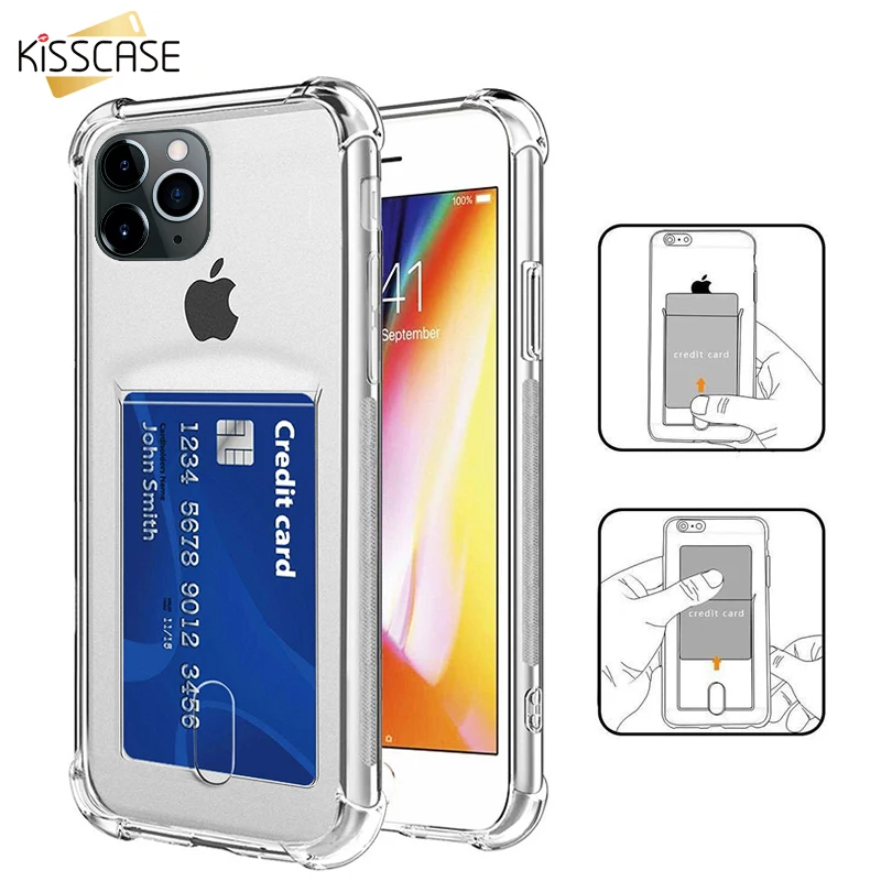 KISSCASE Bling Glitter Card Holder Phone Case For iPhone 11 Pro Max XR X 8 7 6 6S Plus XS SoftTPU Transparent Coque Covers | Мобильные