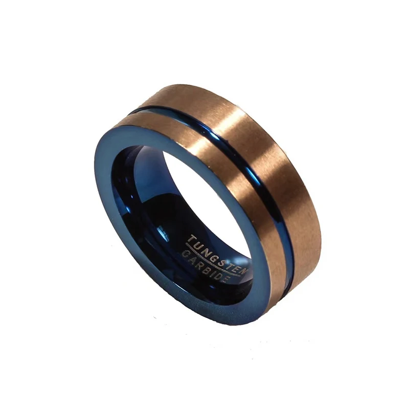 

Мужское кольцо из вольфрама с синей канавкой, Классические золотистые кольца, Свадебные обручальные мужские ювелирные изделия для годовщи...