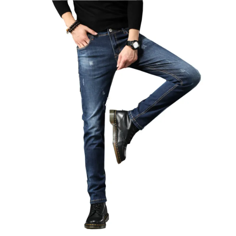 Модные мужские рваные джинсовые брюки в стиле хоп-хоп 
Модные мужские рваные джинсовые брюки в стиле хоп-хоп