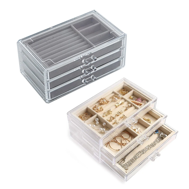 Transparent Jewelry Box Acrylic Velvet Jewelry Storage Bag for Women with 3 Drawers Earrings Bracelet Stand Display Box
Transparent Jewelry Box Acrylic Velvet Jewelry Storage Bag for Women with 3 Drawers Earrings Bracelet Stand Display Box