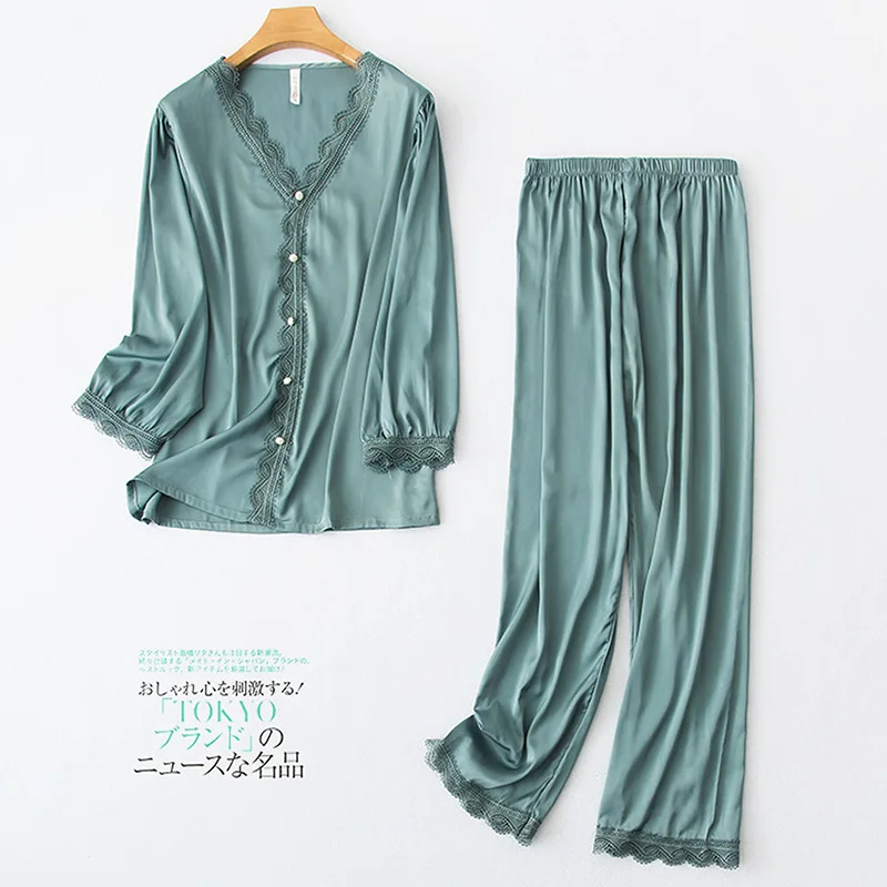 Satin Sleepwear Casual Lady Pajamas Set 2PCS Shirt&Pants Lace Trim Pyjamas Nightwear Soft Pijamas Spring New Intimate Lingerie
Satin Sleepwear Casual Lady Pajamas Set 2PCS Shirt&Pants Lace Trim Pyjamas Nightwear Soft Pijamas Spring New Intimate Lingerie