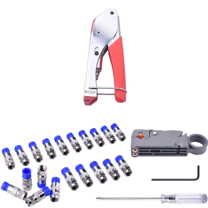 Compression Tool Kit Rg59 Coax Crimping Tool Double Blades Coaxial Cable Stripper with F Connectors for Cable Tv Video
Compression Tool Kit Rg59 Coax Crimping Tool Double Blades Coaxial Cable Stripper with F Connectors for Cable Tv Video