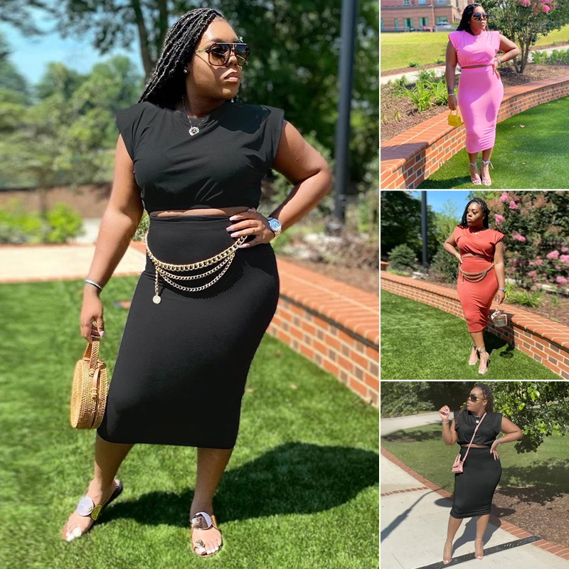 Women's Plus Size Skirt Suit Polyester Highly Elasticity Casual Solid Color with Shoulder Pad Sleeveless Tops and Skirt H9
Women's Plus Size Skirt Suit Polyester Highly Elasticity Casual Solid Color with Shoulder Pad Sleeveless Tops and Skirt H9