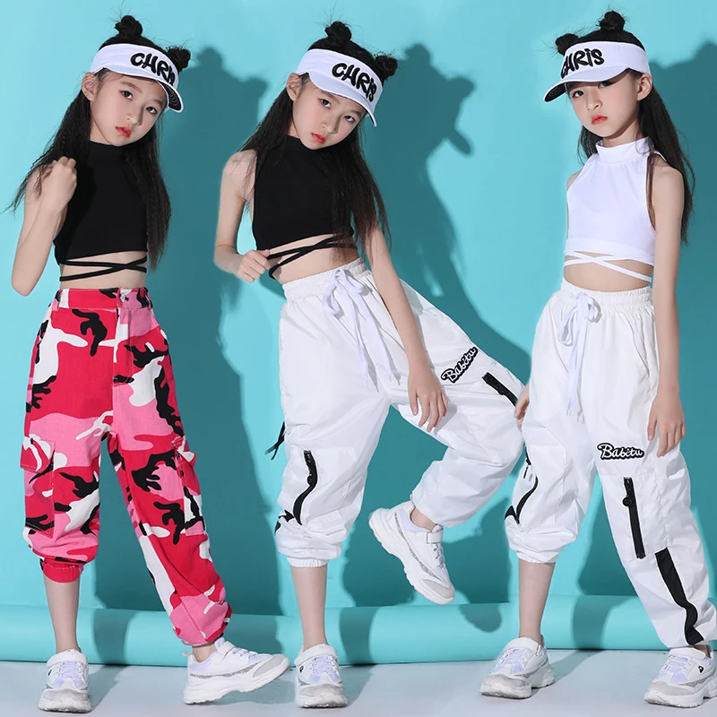 

Child Hip Hop Clothes Girls Jazz Dancing Costume Cropped Tops Vest Summer HIPHOP Pant Kids Performance Practice Stage Wear 1626