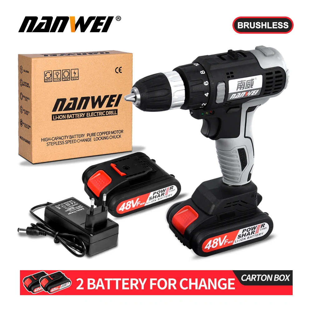 

Brushless drill NANWEI21V Electric Screwdriver Electric Drill lithium cordless drill Cordless Screwdriver Mini Drill Power Tools