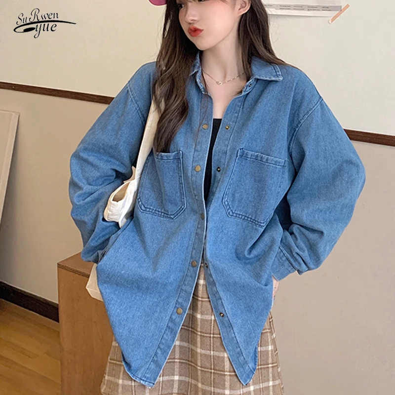 Korean Women's Spring Autumn Jacket Blue Casual Tops 2021 Elegant Jeans Denim Coat New Loose Jean Jacket Women Clothes 16303
Korean Women's Spring Autumn Jacket Blue Casual Tops 2021 Elegant Jeans Denim Coat New Loose Jean Jacket Women Clothes 16303