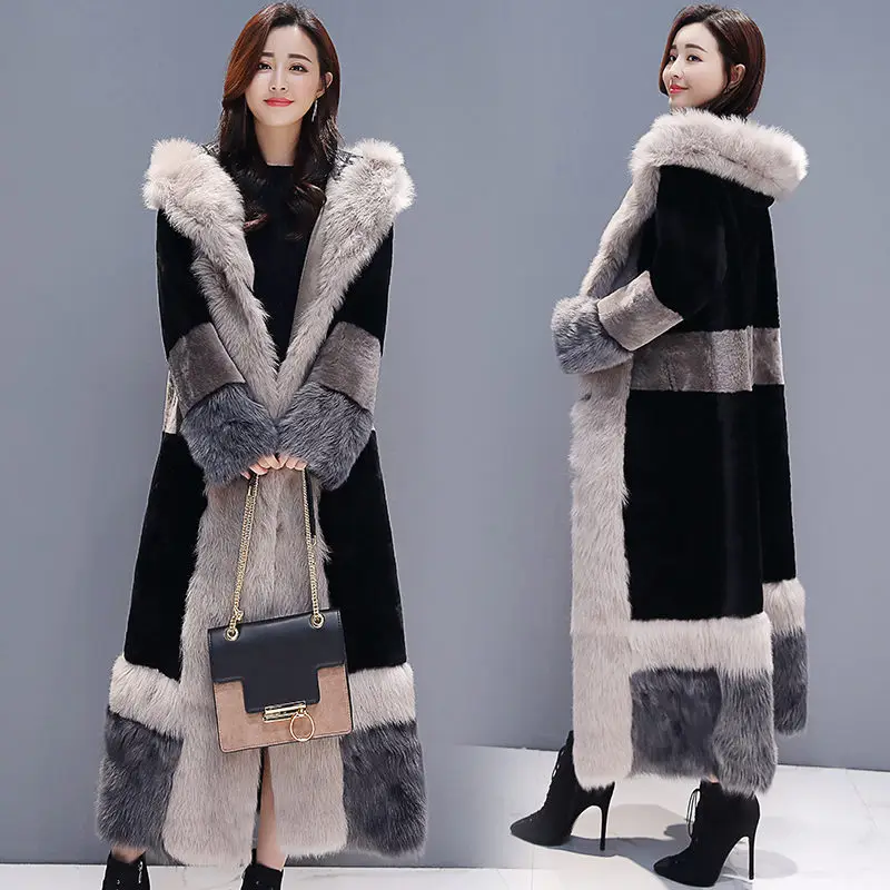 

Женское пальто из овечьей шерсти средней длины, зима 2020, новое корейское пальто, плотное, пуховое, меховое, хлопковое пальто «Все в одном», шу...