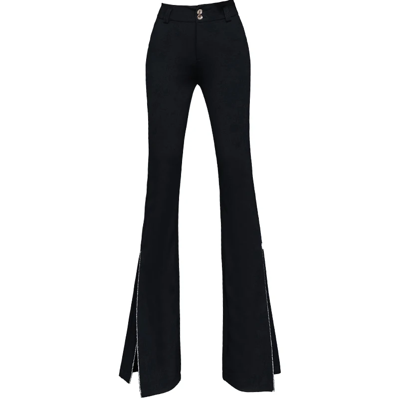 Elegant Women Flare Pants High Quality Elastic Korean Black Split Spring Lady Trousers Fashion High Waist Button Full Pants
Elegant Women Flare Pants High Quality Elastic Korean Black Split Spring Lady Trousers Fashion High Waist Button Full Pants