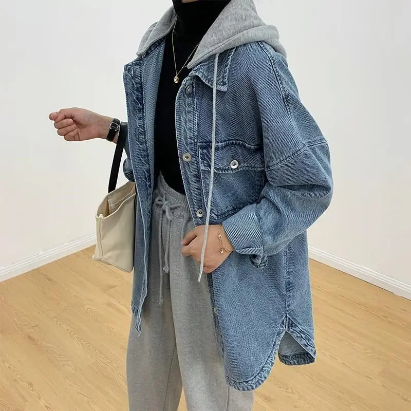 Denim Jacket Women's hooded long sleeve spring and autumn 2021 new loose Korean version medium length jacket
Denim Jacket Women's hooded long sleeve spring and autumn 2021 new loose Korean version medium length jacket