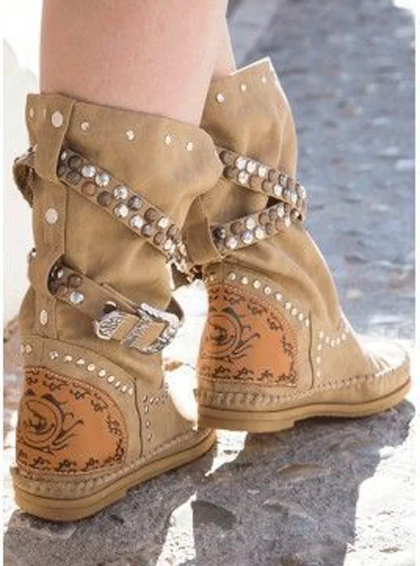 Summer Ladies Rivets Studs Buckle Belt Mid-calf Boots Woman Flat Fashion Suede Slip on Long Boots
Summer Ladies Rivets Studs Buckle Belt Mid-calf Boots Woman Flat Fashion Suede Slip on Long Boots