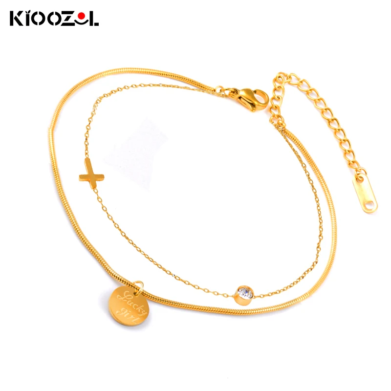 KIOOZOL Boho 2 Circles Lucky Girl Letter Coin and Cross Stainless Steel Gold Hollow Anklet for Women Hot beach Jewelry 020 KO2 
KIOOZOL Boho 2 Circles Lucky Girl Letter Coin and Cross Stainless Steel Gold Hollow Anklet for Women Hot beach Jewelry 020 KO2