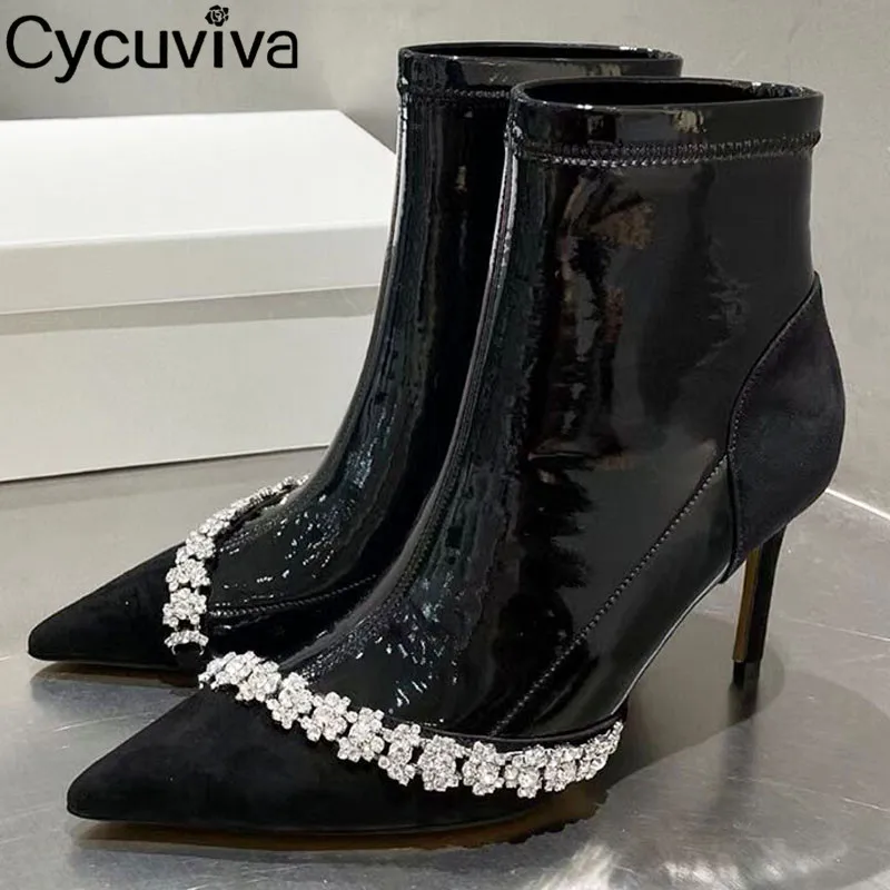 Sexy Pointy toe Slim High Heel Ankle Boots Women Shoes Winter New Designer Black Leather Boots Female Crystal Party Shoes Woman
Sexy Pointy toe Slim High Heel Ankle Boots Women Shoes Winter New Designer Black Leather Boots Female Crystal Party Shoes Woman