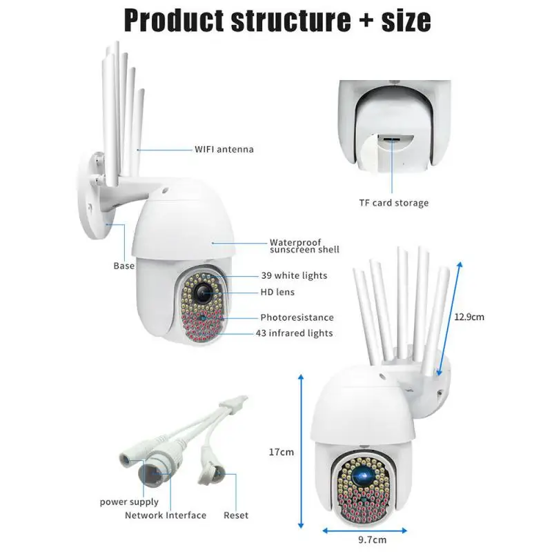 

3MP PTZ Wireless Wifi IP Camera Outdoor 4X Digital Zoom Speed Dome CCTV Two-Way Audio AI Human Detect Smart Home Security V380