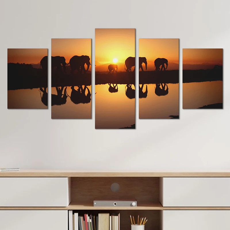 5 Panels Canvas Painting HD Printed Animal Theme Elephant Wall Art Home Decor Unframed Wall Hanging Picture 
5 Panels Canvas Painting HD Printed Animal Theme Elephant Wall Art Home Decor Unframed Wall Hanging Picture