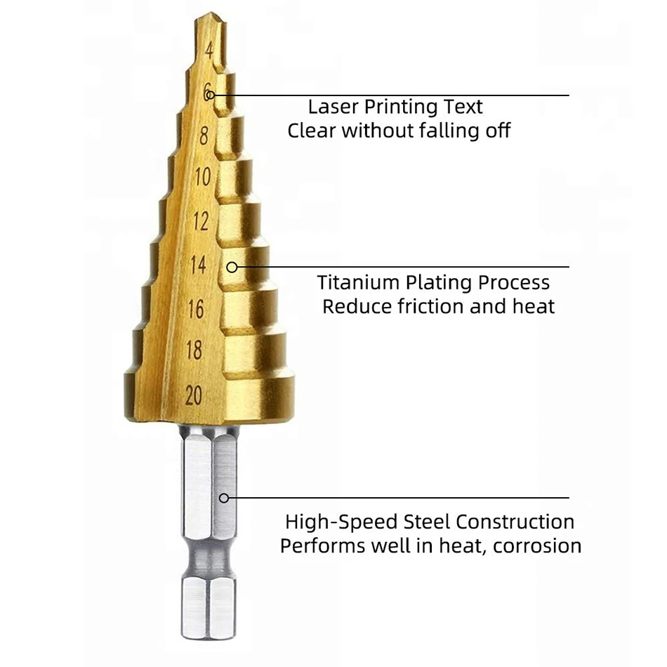 WORKBRO 3Packs 3-12mm 4-12mm 4-20mm HSS Straight Groove Step Hexagonal Handle Titanium Coated Drill Bit Metal Core Drill Bit Set
WORKBRO 3Packs 3-12mm 4-12mm 4-20mm HSS Straight Groove Step Hexagonal Handle Titanium Coated Drill Bit Metal Core Drill Bit Set