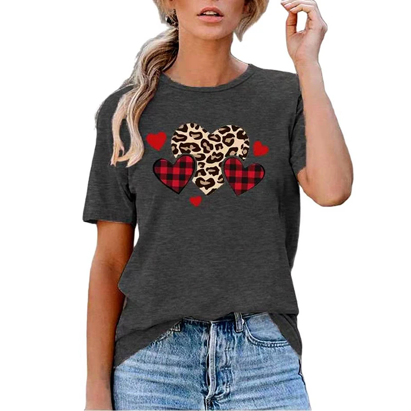 T Shirt Valentine Women Top Love Plaid Leopard Print Hearts Clothing O Neck Short Sleeve Wearing Bottom 
T Shirt Valentine Women Top Love Plaid Leopard Print Hearts Clothing O Neck Short Sleeve Wearing Bottom