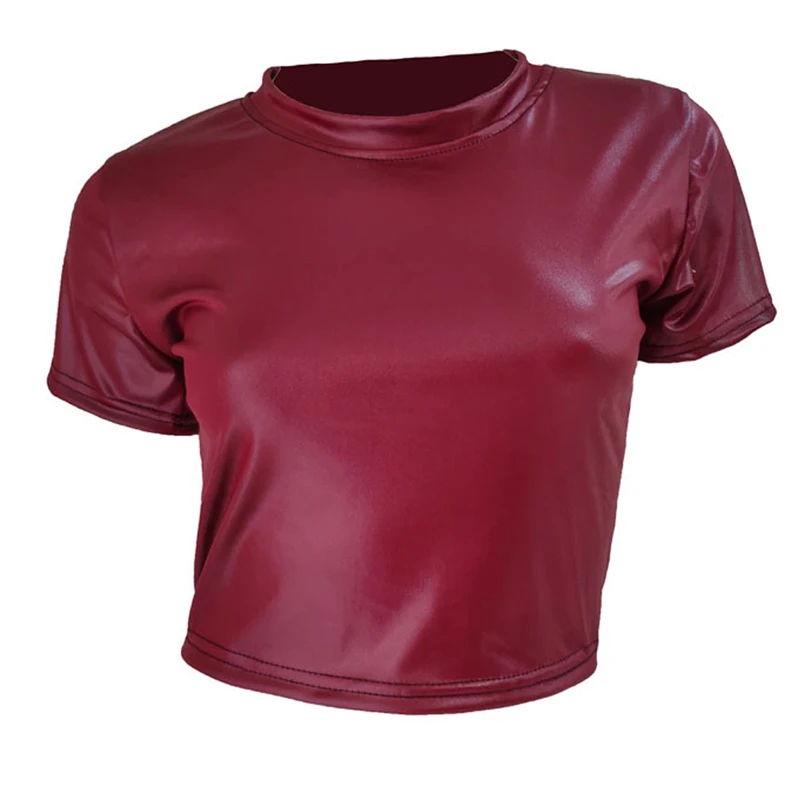 Women Faux Leather T-Shirt Crop Tops Short Sleeve Sexy Punk Midriff Tee Clubwear Women Shirt
Women Faux Leather T-Shirt Crop Tops Short Sleeve Sexy Punk Midriff Tee Clubwear Women Shirt