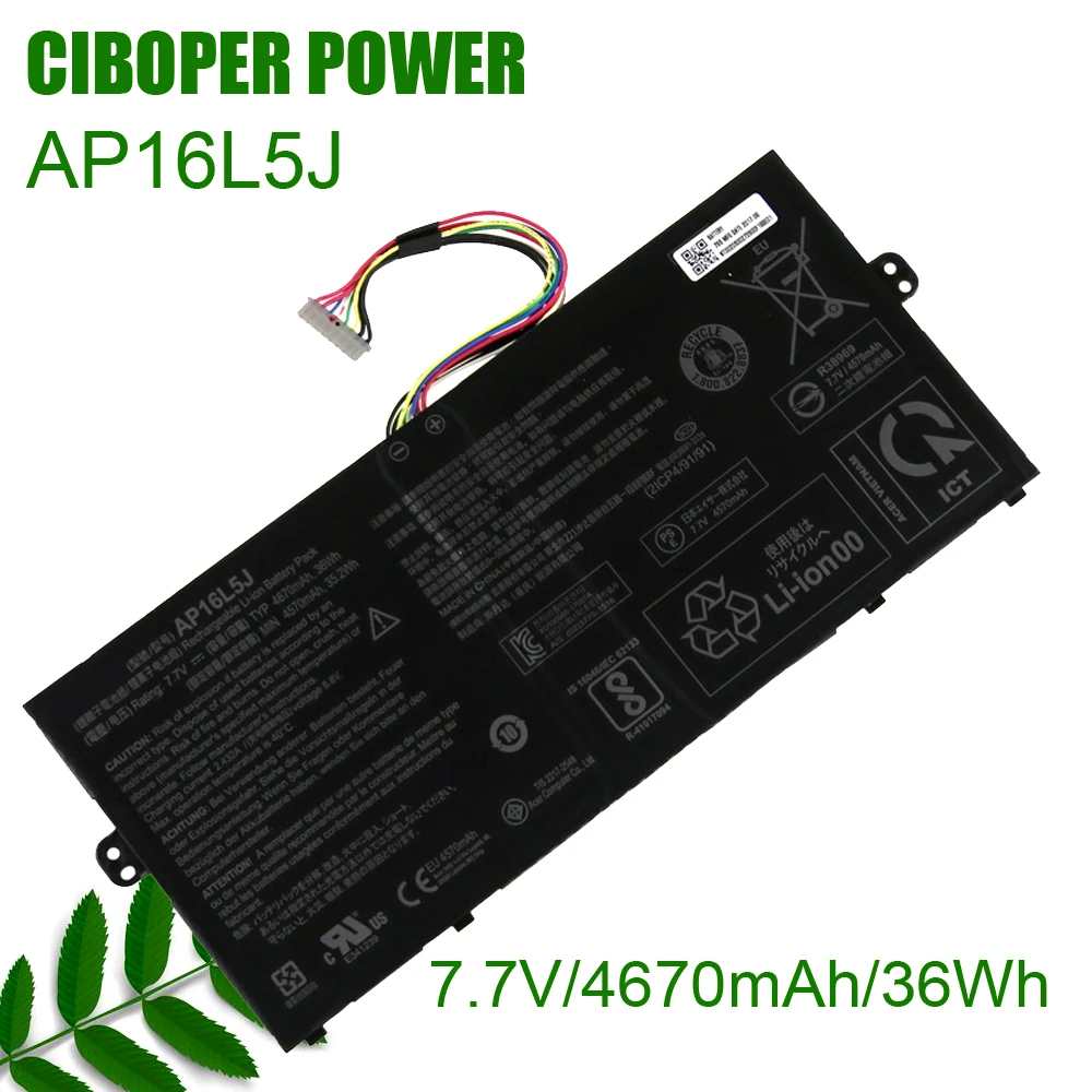 

CP Laptop Battery AP16L5J 7.7V/36Wh For Switch 3,Switch 5 SF514-52T-83U3 SF514-52T-86W1/SP111-32N SF514-52T-5847 2ICP4/91/91