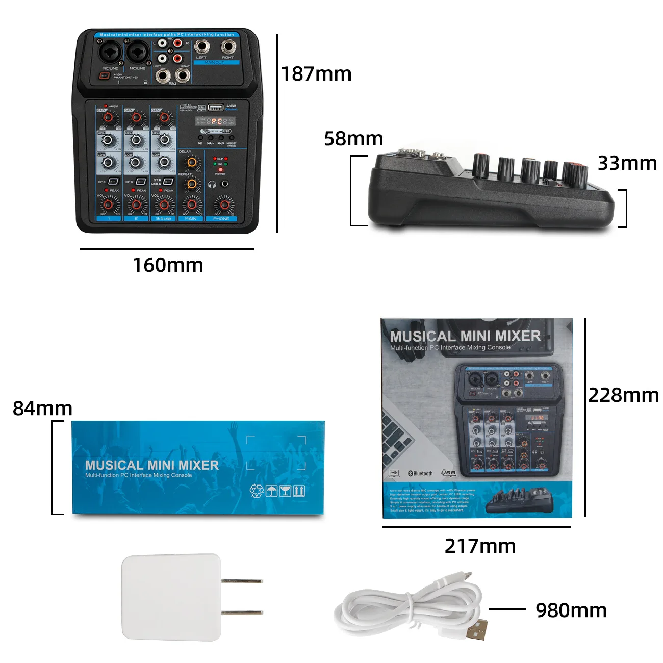 Bluetooth with sound card tuning four-way computer home band mobile phone recording live USB professional small mixer
Bluetooth with sound card tuning four-way computer home band mobile phone recording live USB professional small mixer