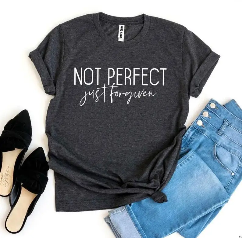 Not Perfect Just Forgiven Religious Gifts Faith Shirt Cotton Female Clothing Funny Graphic Short Sleeve ONeck Tees Drop shipping
Not Perfect Just Forgiven Religious Gifts Faith Shirt Cotton Female Clothing Funny Graphic Short Sleeve ONeck Tees Drop shipping