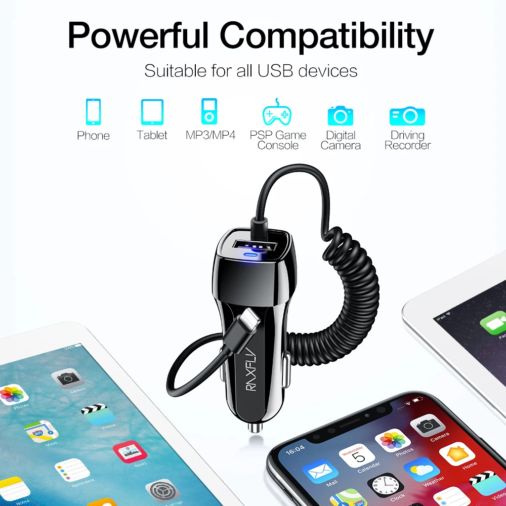 Автомобильное зарядное устройство RAXFLY Type-C Micro USB для iPhone быстрая зарядка Samsung A50 A70