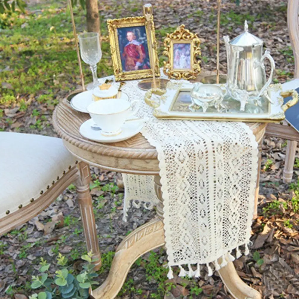 Beige Crochet Lace Table Runner with Tassel Cotton Wedding Decor Hollow Tablecloth Nordic Romance Table Cover Coffee Bed Runners
Beige Crochet Lace Table Runner with Tassel Cotton Wedding Decor Hollow Tablecloth Nordic Romance Table Cover Coffee Bed Runners