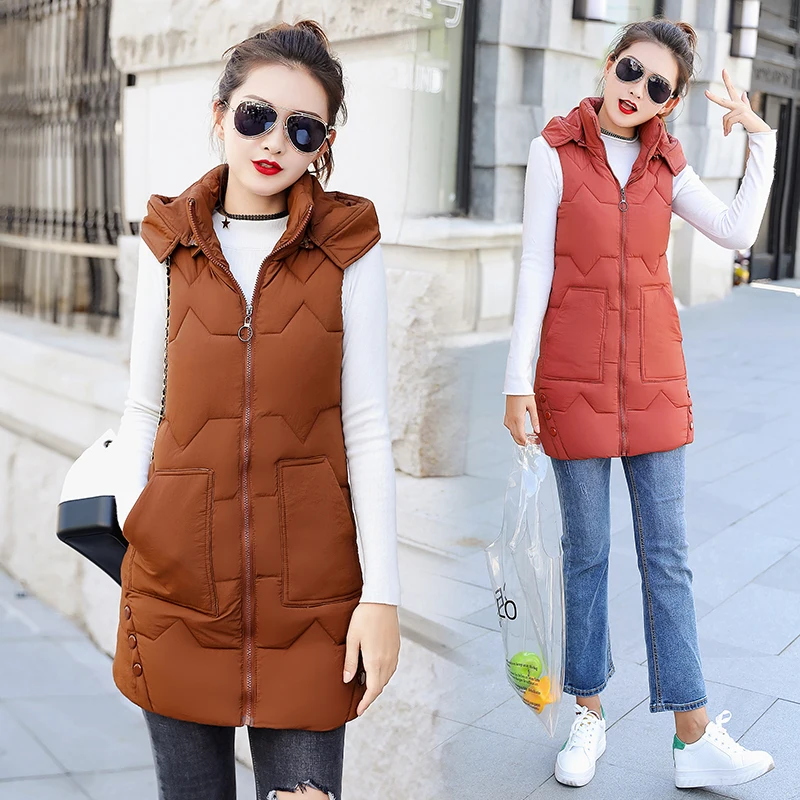 Women's Winter Vests Plus Size Slim Solid Hooded Long Coats Female Sleeveless Jacket Zippers Cotton Padded Thick Casual Outwear 
Women's Winter Vests Plus Size Slim Solid Hooded Long Coats Female Sleeveless Jacket Zippers Cotton Padded Thick Casual Outwear
