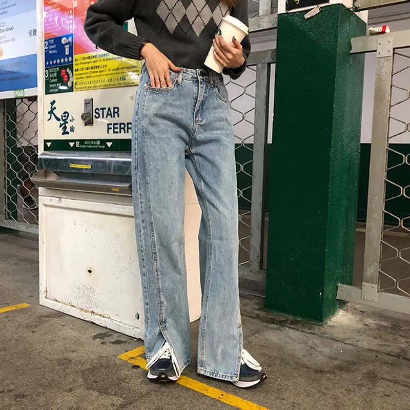 Women's jeans high waist straight tube loose split wide leg jeans women's Retro casual fashion floor zipper pants 2020 women's p
Women's jeans high waist straight tube loose split wide leg jeans women's Retro casual fashion floor zipper pants 2020 women's p