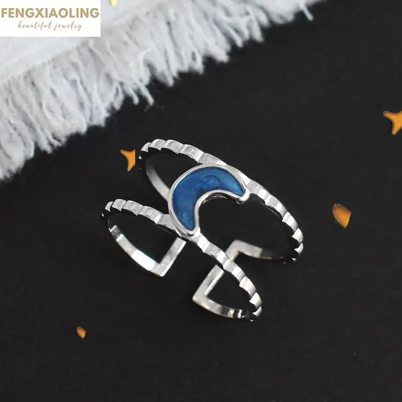 Fengxiaoling Ins Style Temperament Moon Women's Ring 925 Sterling Silver Blue Drip Glaze Moon Double Layer Rings Gifts For Girls
Fengxiaoling Ins Style Temperament Moon Women's Ring 925 Sterling Silver Blue Drip Glaze Moon Double Layer Rings Gifts For Girls