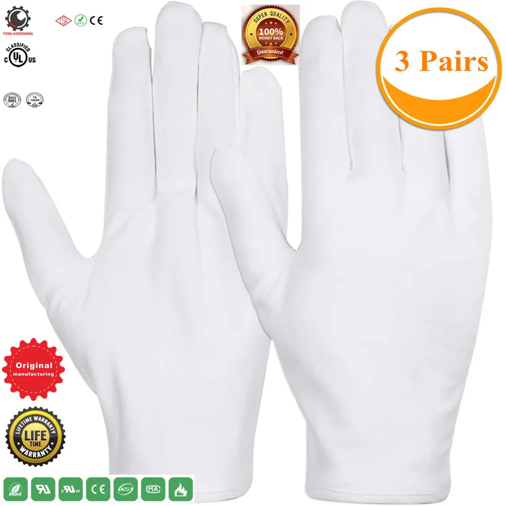 3 Pairs Large Size,White Cotton Gloves for Dry Hand Moisturizing Cosmetic Eczema Hand Spa and Coin Jewelry Inspection
3 Pairs Large Size,White Cotton Gloves for Dry Hand Moisturizing Cosmetic Eczema Hand Spa and Coin Jewelry Inspection
