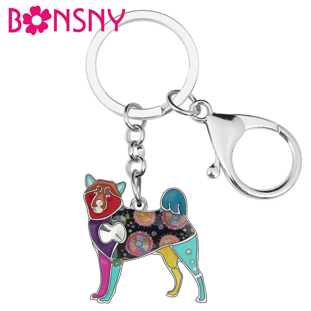 

Bonsny Alloy Enamel Standing Akita Dog Key Chains Cute Animal Key Ring Jewelry For Women Girl Teens Pet Lovers Charm Accessories