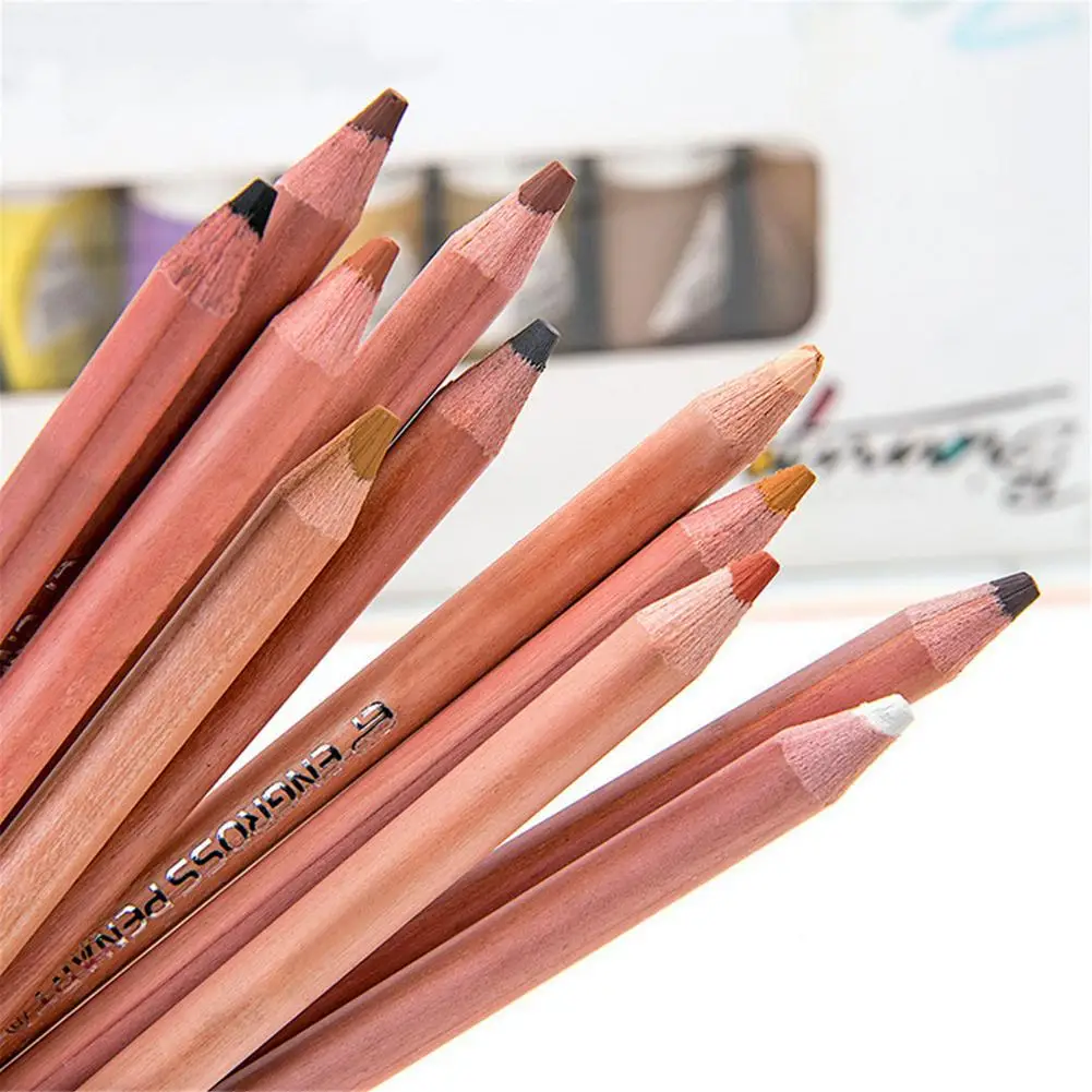 

12 профессиональных мягких пастельных карандашей, деревянные оттенки, пастельные цветные карандаши для рисования, школьные канцелярские пр...