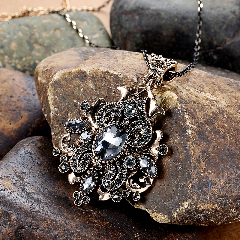 Wbmqda горячее ожерелье с серым кристаллом в стиле бохо для женщин античное золото