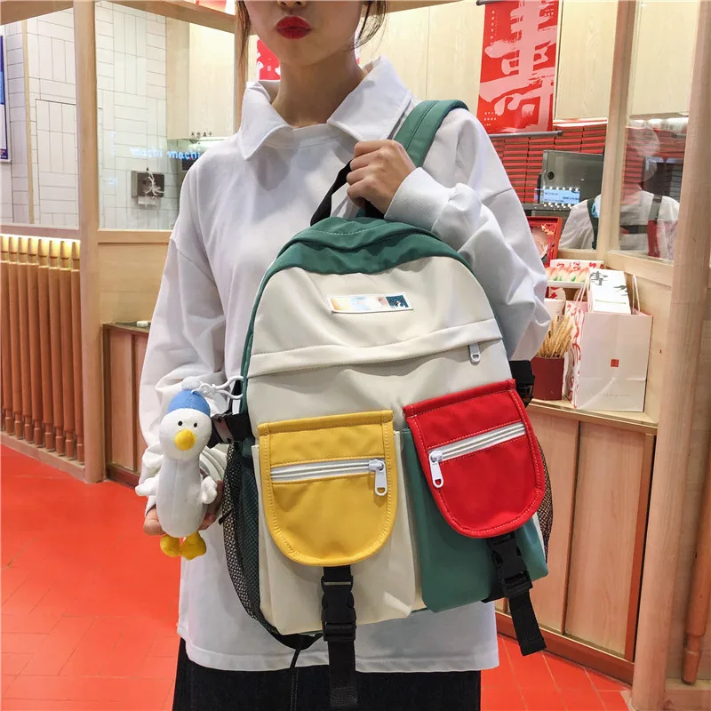 Фото Студенческий школьный рюкзак Harajuku с двойным карманом в студенческом стиле для