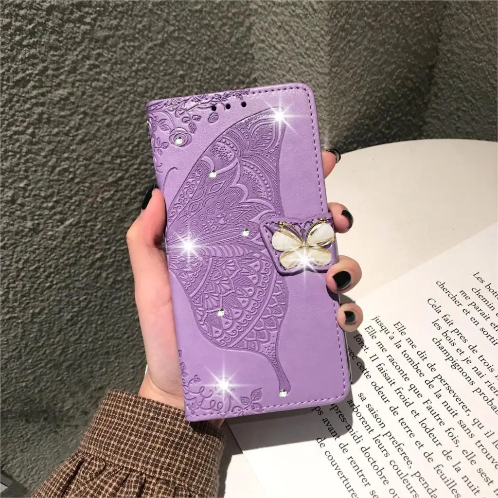 Кожаный чехол с бабочкой для Huawei Honor 9X 8s 7s 8a 10i 20i 20 10 9 Lite Pro чехол-книжка со стразами