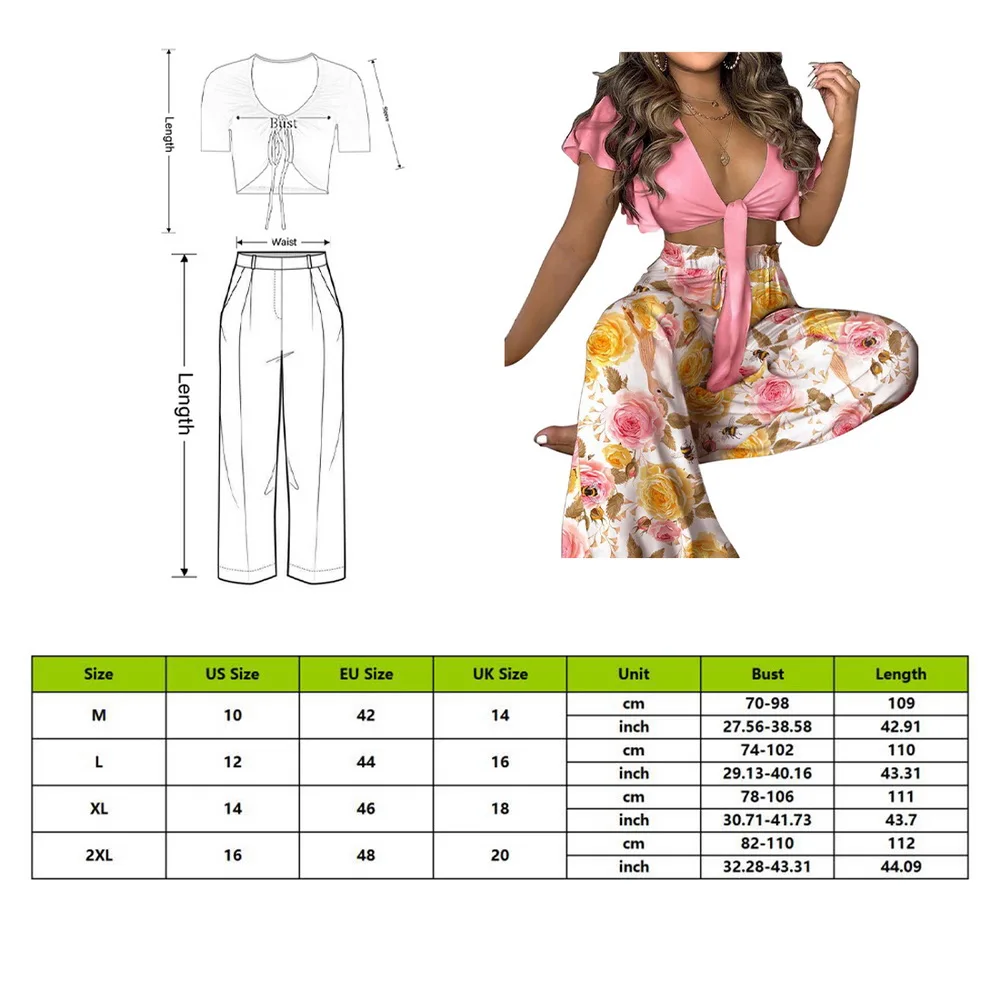 Womens Holiday Fashion V Neck Short Sleeve Pants 2 Piece Suit Party Floral Printing Sets Bandage Crop Tops + Wide Leg Pants Suit
Womens Holiday Fashion V Neck Short Sleeve Pants 2 Piece Suit Party Floral Printing Sets Bandage Crop Tops + Wide Leg Pants Suit