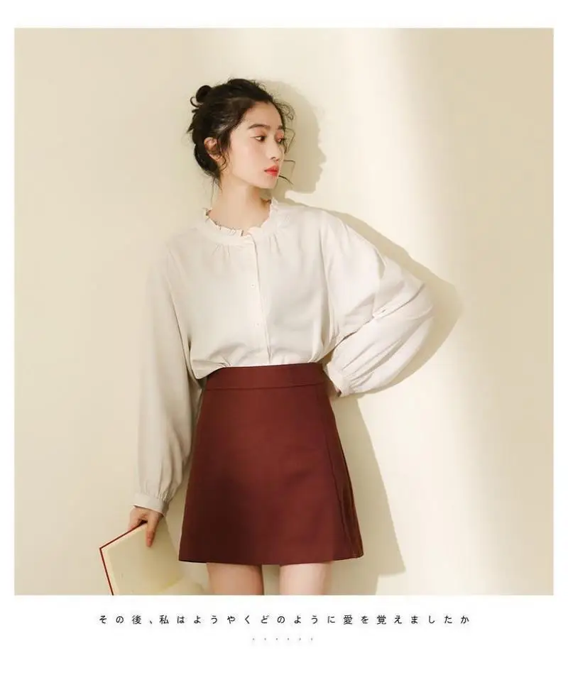 2021 spring new temperament wood ears stand collar loose casual tops Korean retro simple long-sleeved shirt women
2021 spring new temperament wood ears stand collar loose casual tops Korean retro simple long-sleeved shirt women