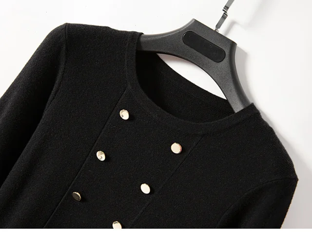 Women O-Neck Knitted Midi Dress Lady Long Sleeve Slim Long Dresses With Double -Breasted Buttons Fashion Female Tops 2021 New
Women O-Neck Knitted Midi Dress Lady Long Sleeve Slim Long Dresses With Double -Breasted Buttons Fashion Female Tops 2021 New