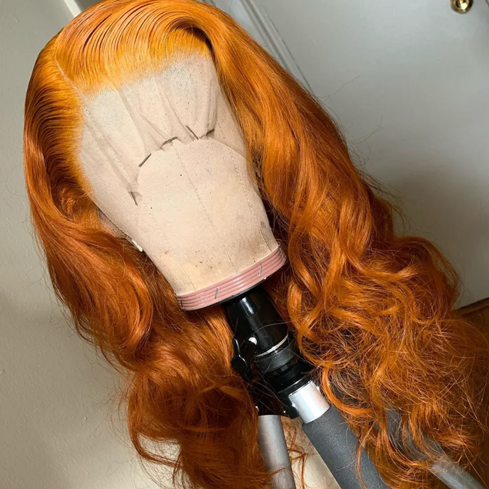 

Orange Ginger Color Lace Front Wigs Pre Plucked Brazilian Wavy Human Hair Wigs Glueless 180% Density Remy Lace Frontal Wigs