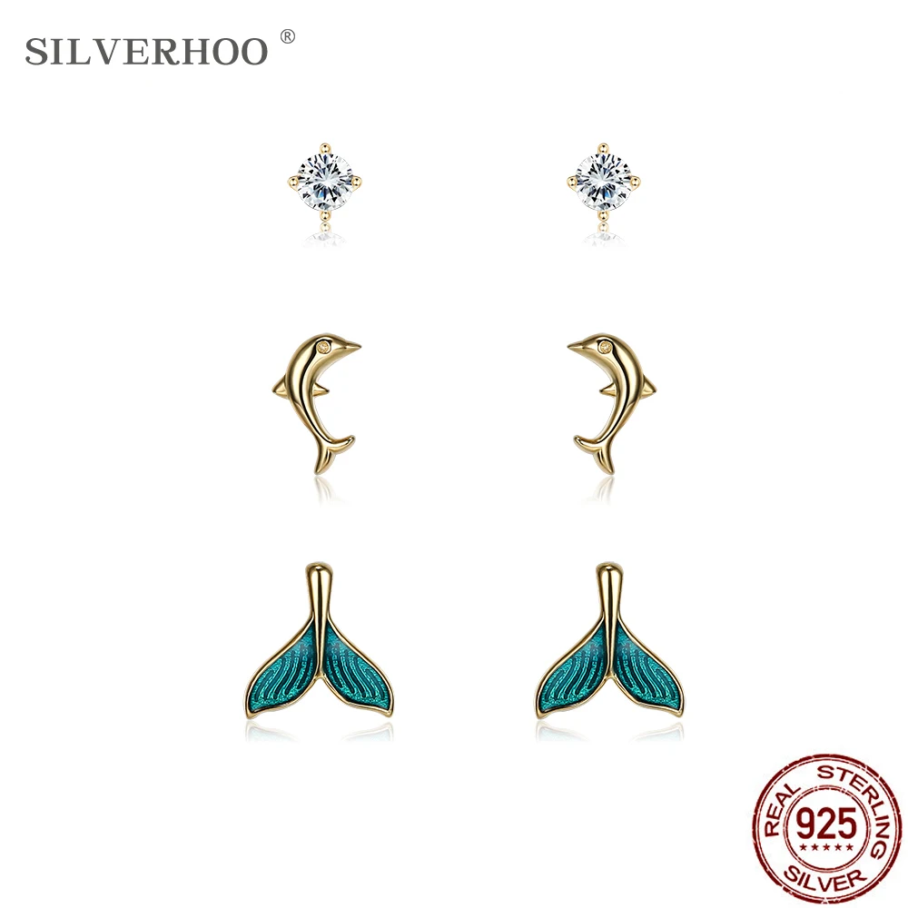 SILVERHOO Genuine 925 Sterling Silver Jewelry Fish Tail & Dolphin Stud Earrings Set Clear Zircon Samll Earrings For Women Gift
SILVERHOO Genuine 925 Sterling Silver Jewelry Fish Tail & Dolphin Stud Earrings Set Clear Zircon Samll Earrings For Women Gift