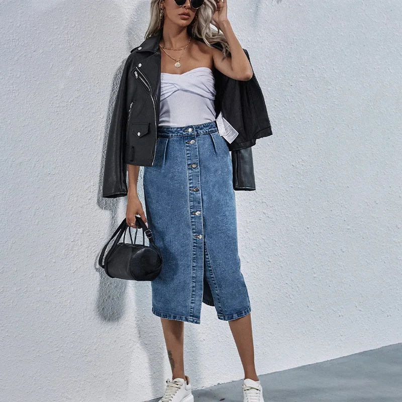 Women Single Breasted Knee Length Straight Jeans Skirts 2021 New Casual Fashion Y2k Denim Skirt Summer High Waist A-line Skirts
Women Single Breasted Knee Length Straight Jeans Skirts 2021 New Casual Fashion Y2k Denim Skirt Summer High Waist A-line Skirts