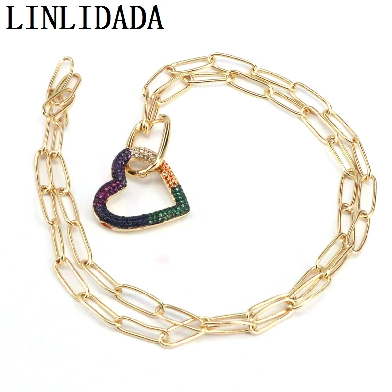 3Pcs Rainbow CZ Micro Pave Heart Pendant Necklaces Punk Link Chain Gold Color Jewellery Pave CZ Zircon Necklace
3Pcs Rainbow CZ Micro Pave Heart Pendant Necklaces Punk Link Chain Gold Color Jewellery Pave CZ Zircon Necklace