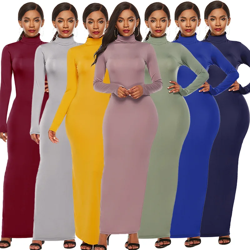 Fashion Women Solid Long Sleeve Elastic Turtleneck Dress Stretch Slim High Neck Dress Club Party Long Maxi Dresses For Women
Fashion Women Solid Long Sleeve Elastic Turtleneck Dress Stretch Slim High Neck Dress Club Party Long Maxi Dresses For Women