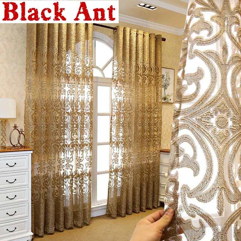 

Высококачественные роскошные европейские вышитые шторы оконная сетка тюль для гостиной спальни виллы дворца золотые готовые шторы ZH431F