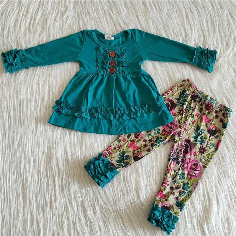 Solid Dark Green Flowers Outfits Baby Girls Long Sleeves Top Floral Ruffled Pants Kids Sets Children Clothes Boutique Wholesale
Solid Dark Green Flowers Outfits Baby Girls Long Sleeves Top Floral Ruffled Pants Kids Sets Children Clothes Boutique Wholesale