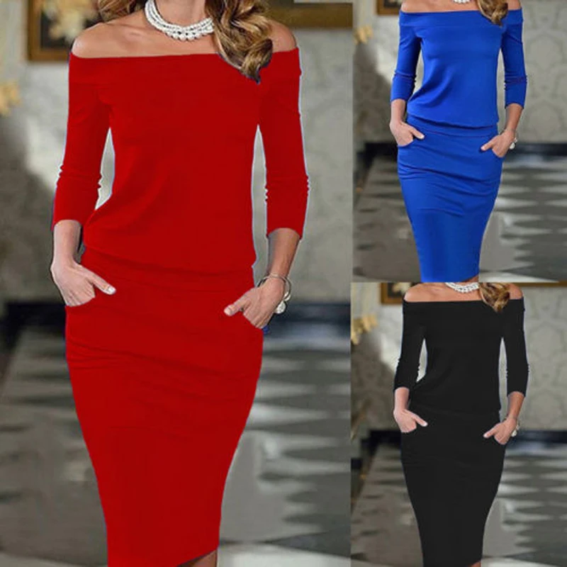 2018 Casual Fashion Sexy Women Dress Spring Autumn Long Sleeve Off Shoulder Slash Neck Slim Solid High Waist Knee-Length Dress
2018 Casual Fashion Sexy Women Dress Spring Autumn Long Sleeve Off Shoulder Slash Neck Slim Solid High Waist Knee-Length Dress