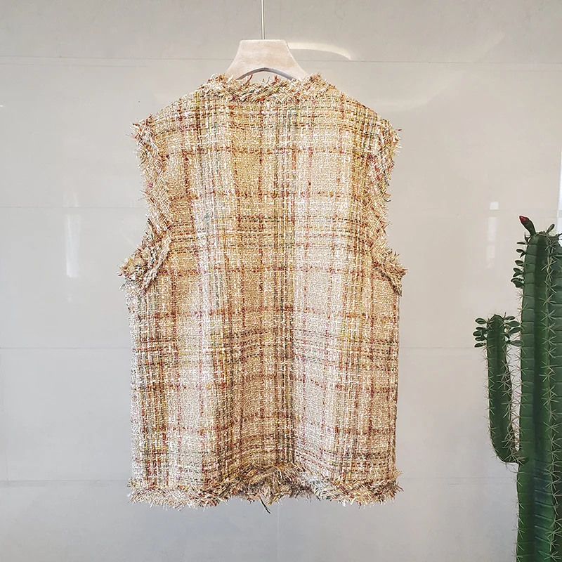 Chic Ins Autumn New French Women's Tweed Vest Ladies Pockets Sleeveless Plaid Top OL Knitted Jacket Female Outerwear
Chic Ins Autumn New French Women's Tweed Vest Ladies Pockets Sleeveless Plaid Top OL Knitted Jacket Female Outerwear