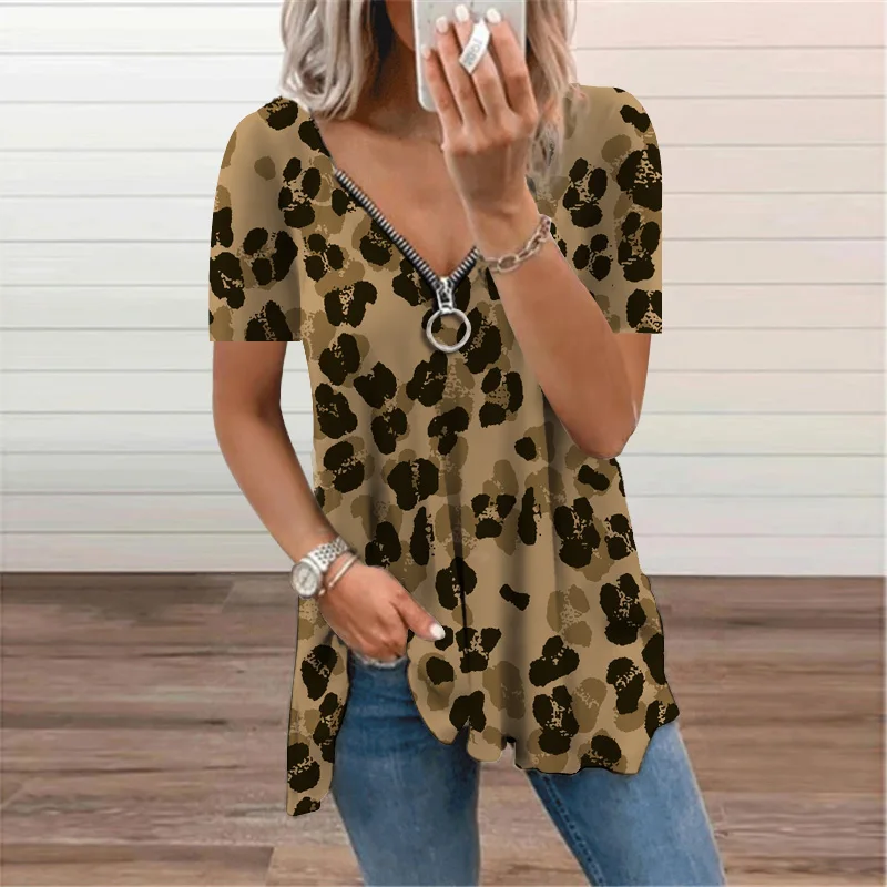 Leopard V-neck Loose T-Shirt Women Cothing 2021 Summer Fashion Casual Print Zipper Top Tee Shirt Ladies Oversized Pullover Tunic
Leopard V-neck Loose T-Shirt Women Cothing 2021 Summer Fashion Casual Print Zipper Top Tee Shirt Ladies Oversized Pullover Tunic