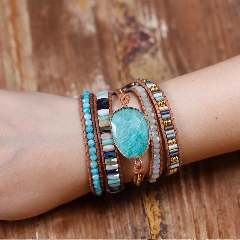 Handmade Amazonite Bracelet Women Wrap Bracelets Natural Stones 5 Layers Leather bead Bracelet Femme Jewelry BFF Gifts Dropship
Handmade Amazonite Bracelet Women Wrap Bracelets Natural Stones 5 Layers Leather bead Bracelet Femme Jewelry BFF Gifts Dropship