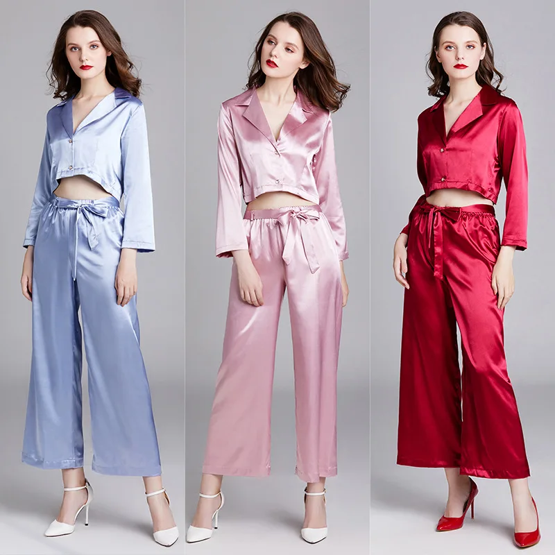 Spring Summer New 2PCS Pajamas Suit Women Fashion Short Top&Pant Nightwear Bow Trim Faux Silk Sleepwear Lounge Home Wear
Spring Summer New 2PCS Pajamas Suit Women Fashion Short Top&Pant Nightwear Bow Trim Faux Silk Sleepwear Lounge Home Wear